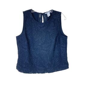 H&M Women's Sleeveless Blouse Size 12 Blue Lace Front Office or Event